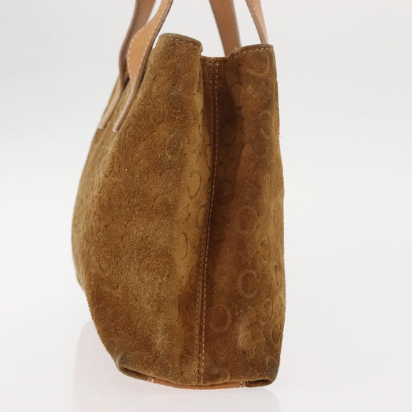 CELINE C Macadam Canvas Hand Bag Suede Brown Gold Auth 146684