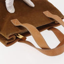 CELINE C Macadam Canvas Hand Bag Suede Brown Gold Auth 146684-6