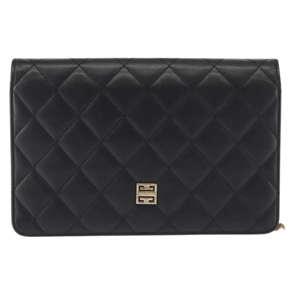 GIVENCHY Chain Shoulder Bag Leather Black Gold Auth 146686