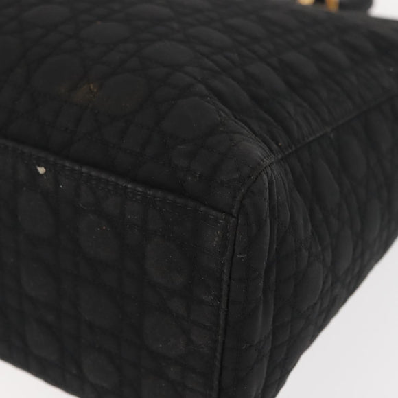 Christian Dior Canage Hand Bag Nylon Black Gold Auth 146695