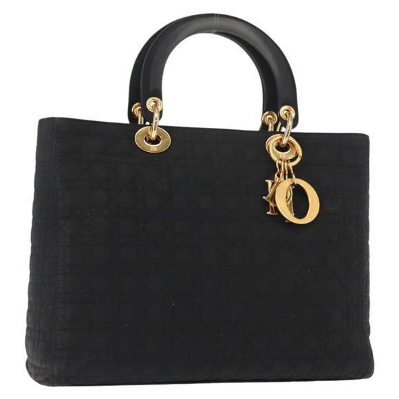 Christian Dior Canage Hand Bag Nylon Black Gold Auth 146695