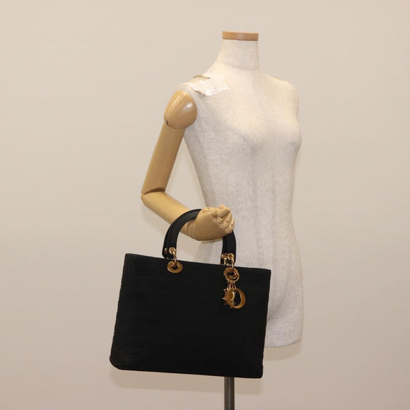 Christian Dior Canage Hand Bag Black Gold Auth 146695