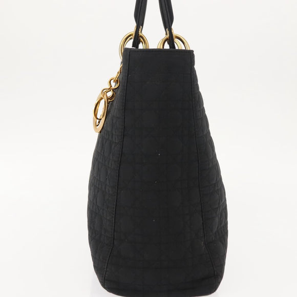 Christian Dior Canage Hand Bag Nylon Black Gold Auth 146695