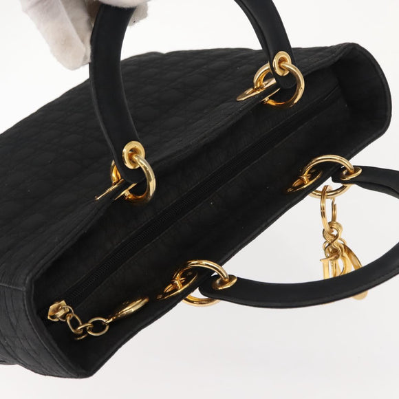 Christian Dior Canage Hand Bag Nylon Black Gold Auth 146695