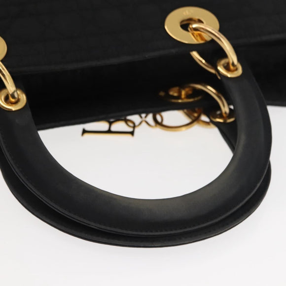 Christian Dior Canage Hand Bag Nylon Black Gold Auth 146695