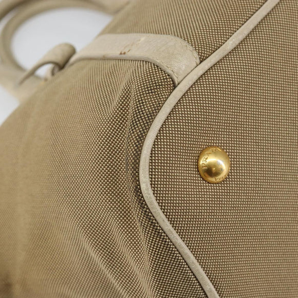 PRADA Hand Bag Canvas Beige Gold Auth 146705