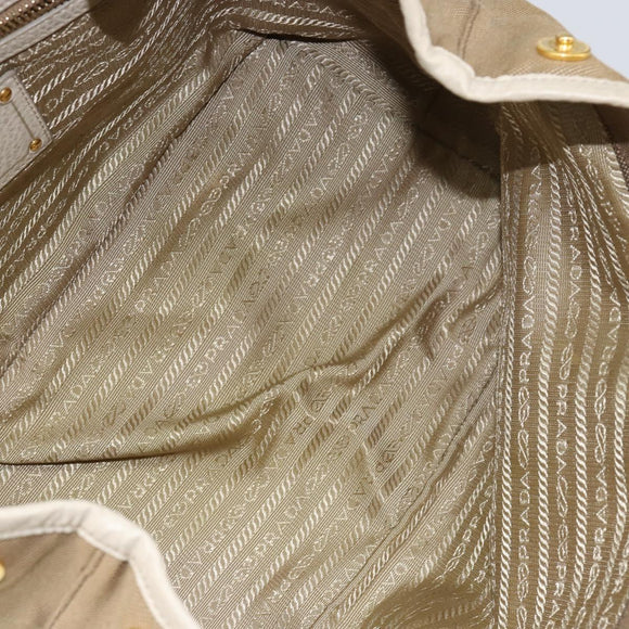 PRADA Hand Bag Canvas Beige Gold Auth 146705
