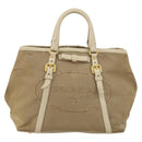 PRADA Hand Bag Canvas Beige Gold Auth 146705-13