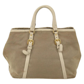 PRADA Hand Bag Canvas Beige Gold Auth 146705 - 0