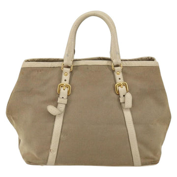 PRADA Hand Bag Canvas Beige Gold Auth 146705 - 0