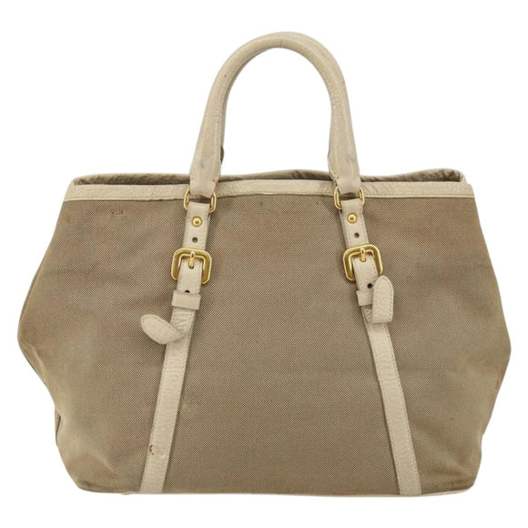 PRADA Hand Bag Canvas Beige Gold Auth 146705