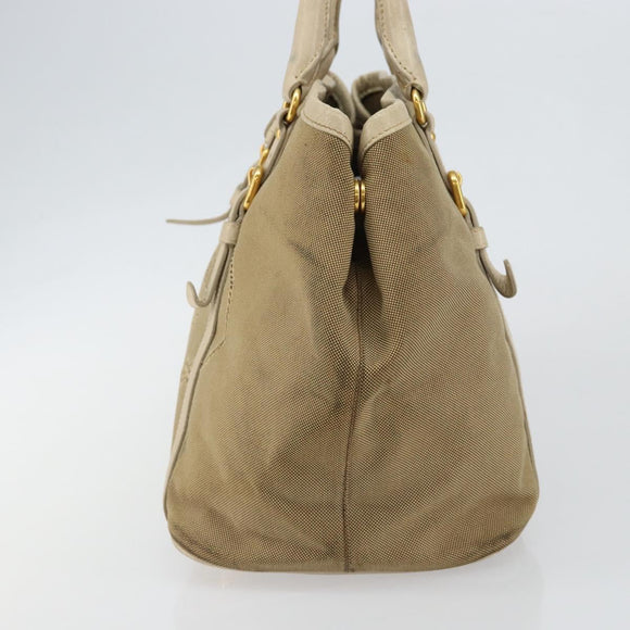 PRADA Hand Bag Canvas Beige Gold Auth 146705