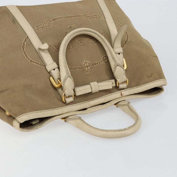 PRADA Hand Bag Canvas Beige Gold Auth 146705