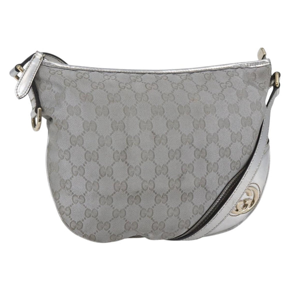 GUCCI GG Canvas Newbrit Shoulder Bag Silver Gold 169998 Auth 146706