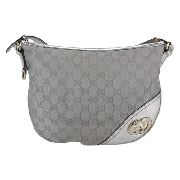 GUCCI GG Canvas Newbrit Shoulder Bag Silver Gold 169998 Auth 146706