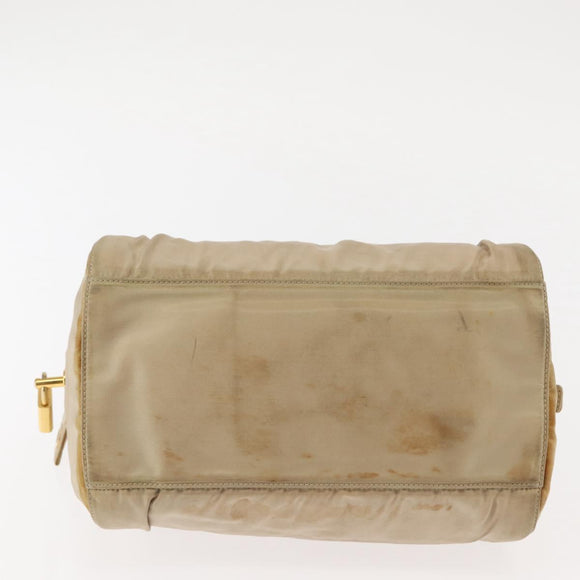 PRADA Chain Hand Bag Nylon Beige Gold Auth 146709