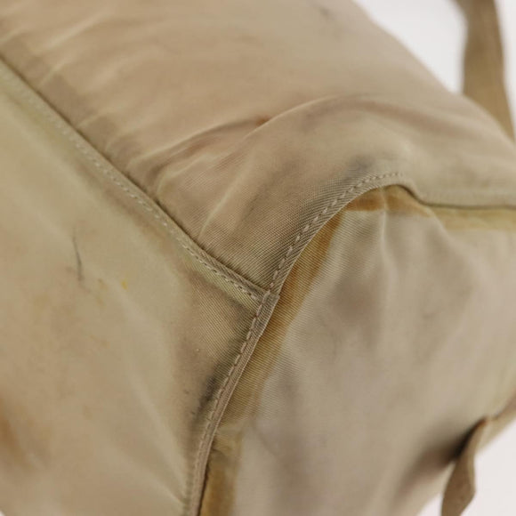 PRADA Chain Hand Bag Nylon Beige Gold Auth 146709