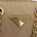 PRADA Chain Hand Bag Nylon Beige Gold Auth 146709-19