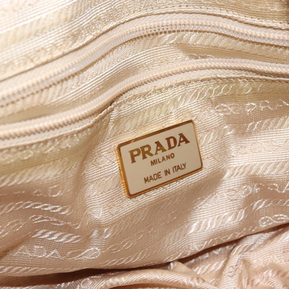 PRADA Chain Hand Bag Nylon Beige Gold Auth 146709