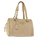 PRADA Chain Hand Bag Nylon Beige Gold Auth 146709-1