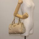 PRADA Chain Hand Bag Nylon Beige Gold Auth 146709-24