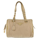 PRADA Chain Hand Bag Nylon Beige Gold Auth 146709-13