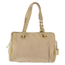 PRADA Chain Hand Bag Nylon Beige Gold Auth 146709-2