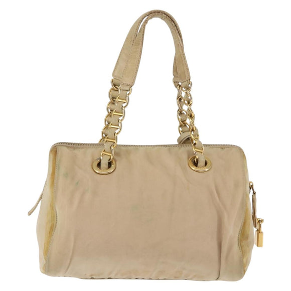 PRADA Chain Hand Bag Nylon Beige Gold Auth 146709