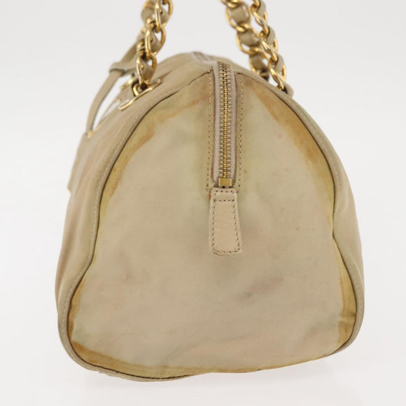 PRADA Chain Hand Bag Nylon Beige Gold Auth 146709