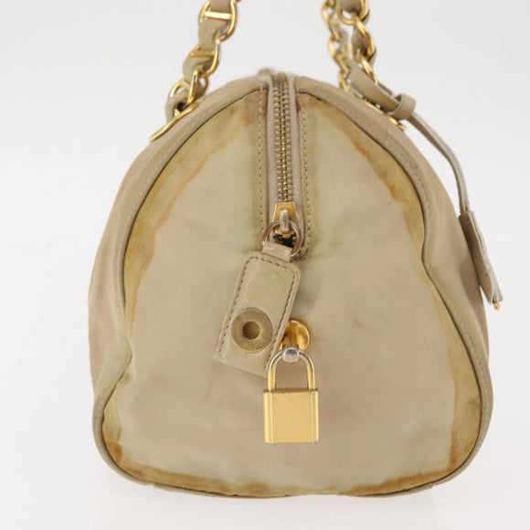PRADA Chain Hand Bag Nylon Beige Gold Auth 146709