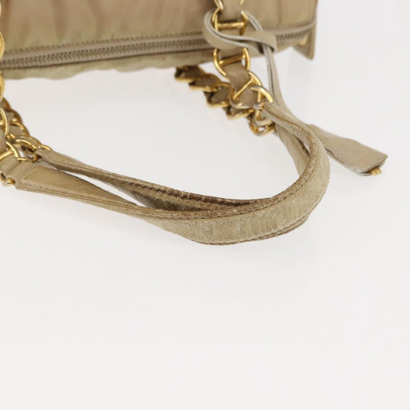 PRADA Chain Hand Bag Nylon Beige Gold Auth 146709