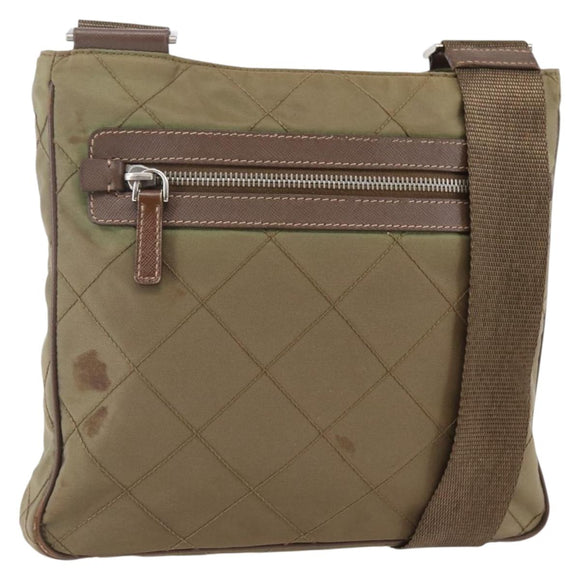 PRADA Shoulder Bag Nylon Khaki Silver Auth 146713