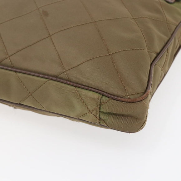 PRADA Shoulder Bag Nylon Khaki Silver Auth 146713