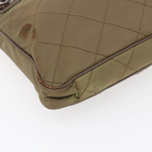 PRADA Shoulder Bag Nylon Khaki Silver Auth 146713