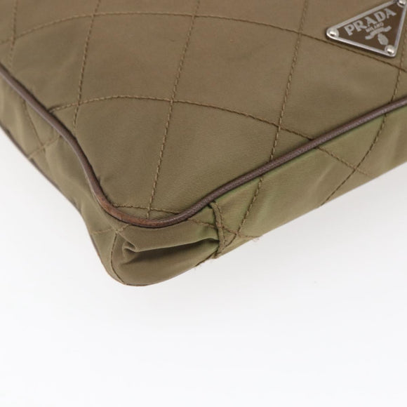 PRADA Shoulder Bag Nylon Khaki Silver Auth 146713