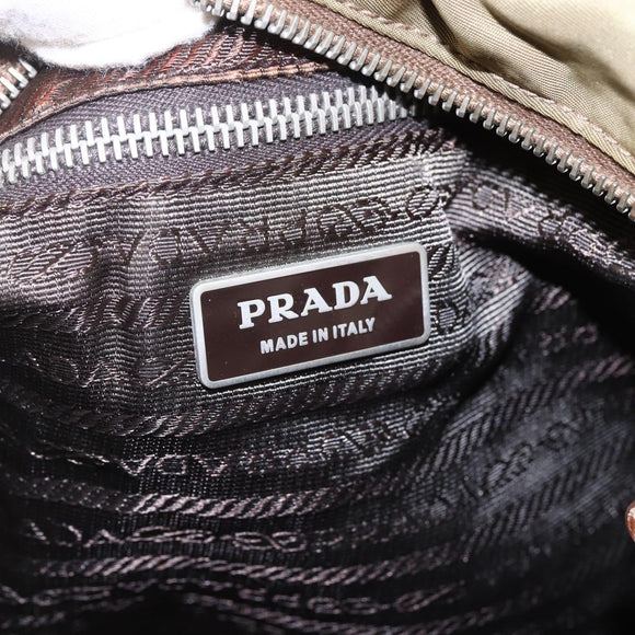 PRADA Shoulder Bag Nylon Khaki Silver Auth 146713