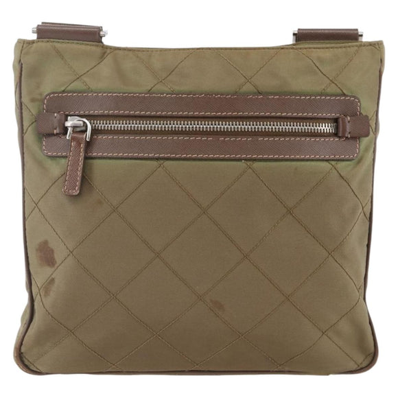 PRADA Shoulder Bag Nylon Khaki Silver Auth 146713