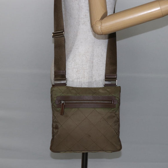 PRADA Shoulder Bag Nylon Khaki Silver Auth 146713