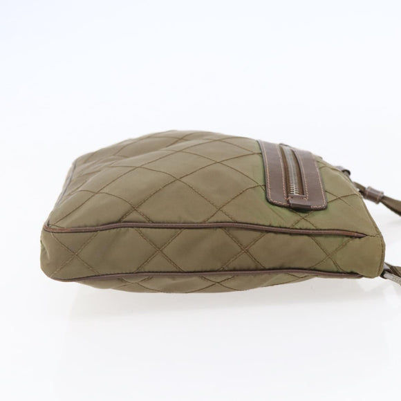 PRADA Shoulder Bag Nylon Khaki Silver Auth 146713