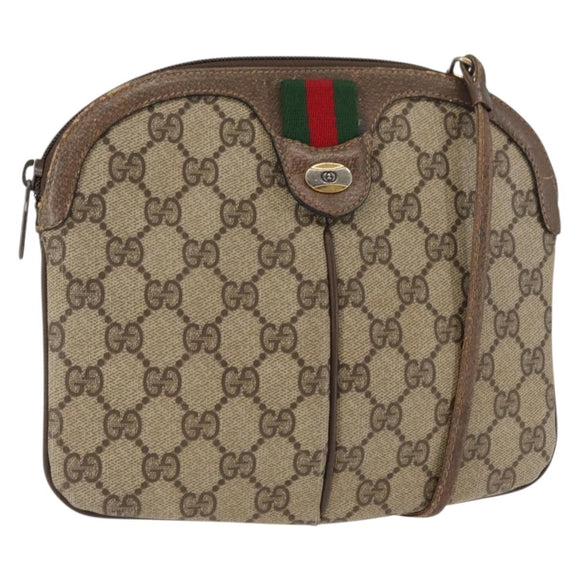 GUCCI GG Supreme Web Sherry Line Bag PVC Beige Gold 904 02 047 Auth 146714