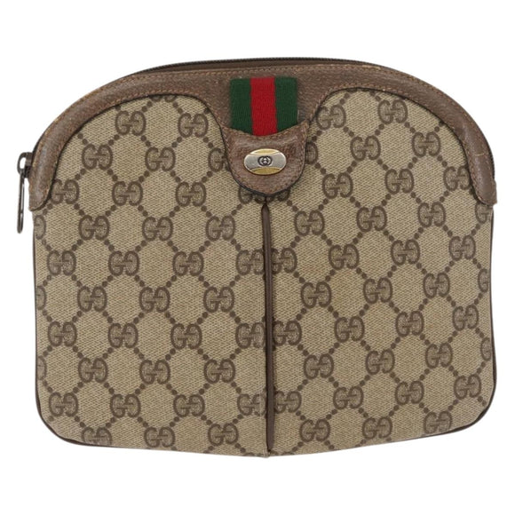 GUCCI GG Supreme Web Sherry Line Bag PVC Beige Gold 904 02 047 Auth 146714