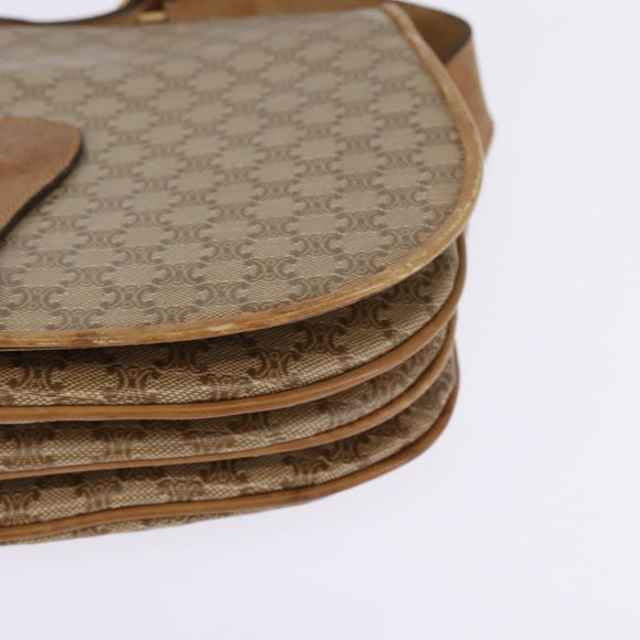 CELINE Macadam Canvas Shoulder Bag PVC Beige Gold Auth 146716