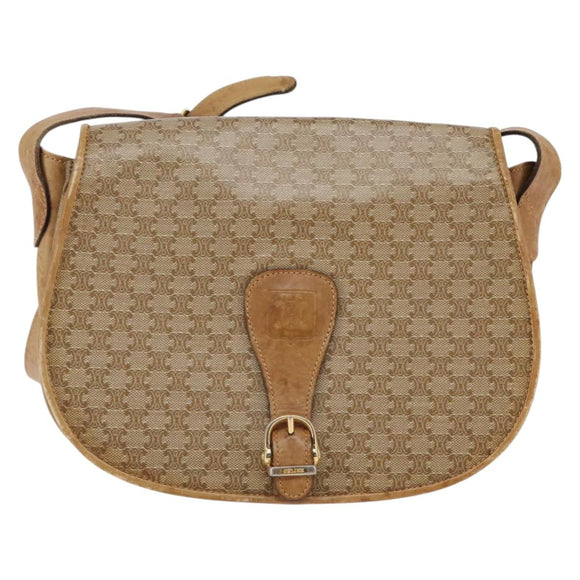 CELINE Macadam Canvas Shoulder Bag PVC Beige Gold Auth 146716
