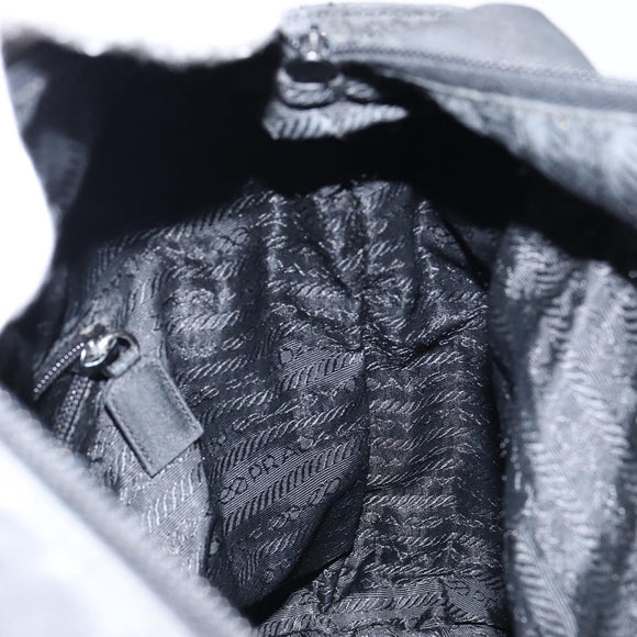 PRADA Tote Bag Nylon Black Silver Auth 146718