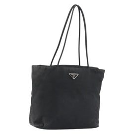 PRADA Tote Bag Nylon Black Silver Auth 146718