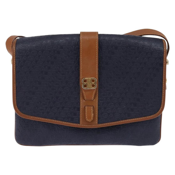 BALENCIAGA Shoulder Bag PVC Navy Gold Auth 146719