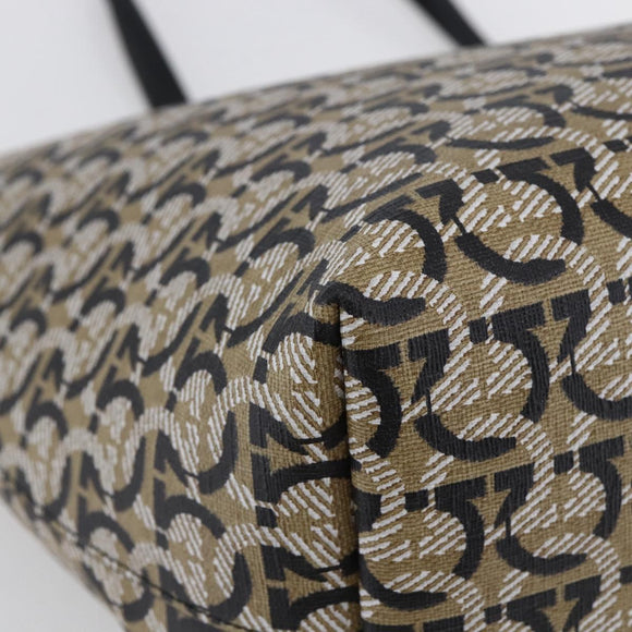 Salvatore Ferragamo Gancini Tote Bag PVC Leather Beige Auth 146724V