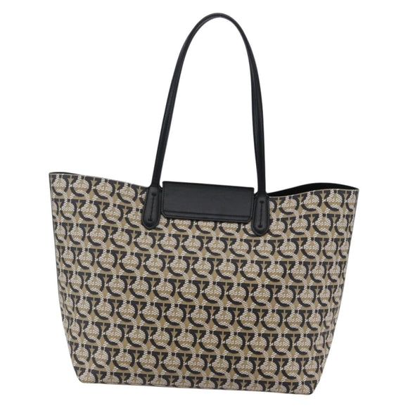 Salvatore Ferragamo Gancini Tote Bag PVC Leather Beige Auth 146724V