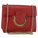 Salvatore Ferragamo Gancini Chain Shoulder Bag Leather Red Gold Auth 146725-1