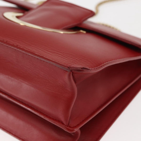 Salvatore Ferragamo Gancini Chain Shoulder Bag Leather Red Gold Auth 146725